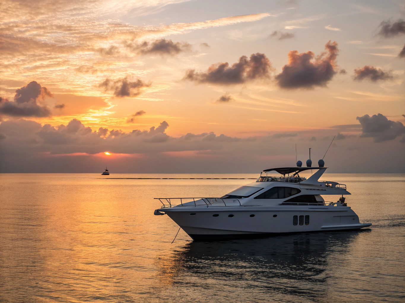 Luxury yacht at sunset