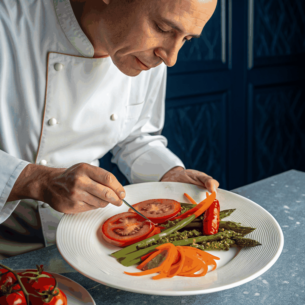 Private chef preparing a gourmet meal